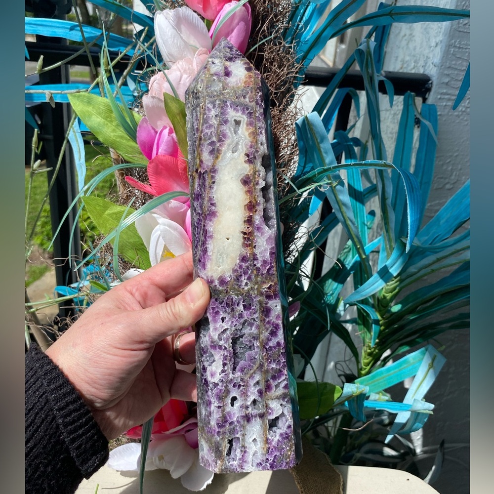 12” Sugar Druzy Sphalerite & Purple Fluorite Tower - Picture 5 of 14